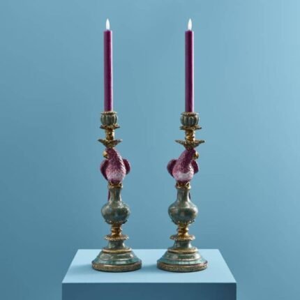 Set of 2 Parrot Candle Holders Pink Art Sculptures