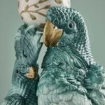 Side Table with Green Parrots Bird Sculpture