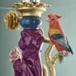 Side Table Purple Monkey with Parrot Bird Sculpture