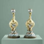 Set of 2 Otto Octopus Candle Holders Turquoise-White-Gold Art Sculptures