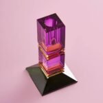 Candle Holder Fancy Crystal Glass Magenta Art Sculptures