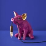 Table Lamp Piggy Pig Magenta Sculptural Table Lamp