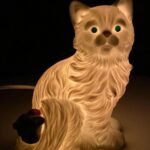 Vintage Porcelain Cat Sculptural Table Lamp