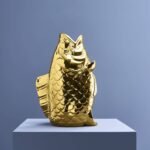 Animal Sculpture Vase Fish Glossy Gold