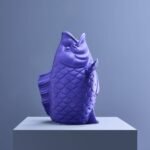 Animal Sculpture Vase Fish Matte Blue
