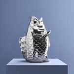 Animal Sculpture Vase Fish Glossy Silver