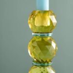 Candle Holder Fancy Crystal Yellow Round Glass
