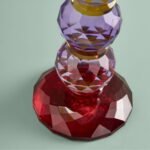 Candle Holder Fancy Crystal Magenta Round Glass