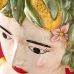 Sicilian Female Bust Decorative Vase Lady Lemon Yellow-Green Hand-Painted Art Sculptures