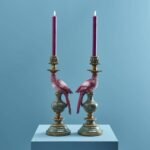 Set of 2 Parrot Candle Holders Pink Art Sculptures