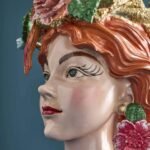 Vase Woman's Head with Parrots Bird Sculpture