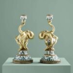 Set of 2 Otto Octopus Candle Holders Turquoise-White-Gold Art Sculptures