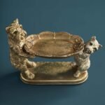 Card Holder Dogs Gold Animal Sculpture