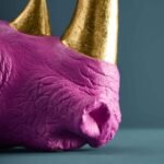 Set of 2 Rhino Bookends Magenta-Gold Animal Sculpture