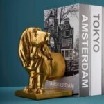 Set of 2 Dachshund Bookend Gold Animal Sculpture