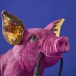 Table Lamp Piggy Pig Magenta Sculptural Table Lamp