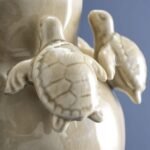 Vase with Turtles Beige Animal Sculptures