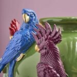 Vase with Parrots Green Bird Sculpture