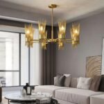 Mid Century Modern Brass Chandelier | Crystal Chandelier