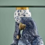 Side Table with Blue Parrots Bird Sculpture