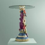 Side Table Purple Monkey with Parrot Bird Sculpture