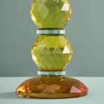 Candle Holder Fancy Crystal Yellow Round Glass