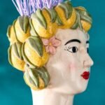 Sicilian Female Bust Decorative Vase Lady Lemon Yellow-Green Hand-Painted Art Sculptures