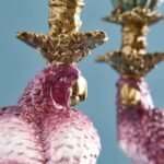 Set of 2 Parrot Candle Holders Pink Art Sculptures