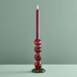 Candle Holder Fancy Crystal Red Round Glass | Art Sculptures