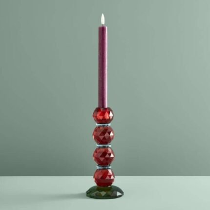Candle Holder Fancy Crystal Red Round Glass | Art Sculptures