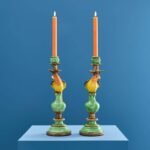 Set of 2 Parrot Candle Holders Green Art Sculptures