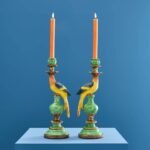 Set of 2 Parrot Candle Holders Green Art Sculptures