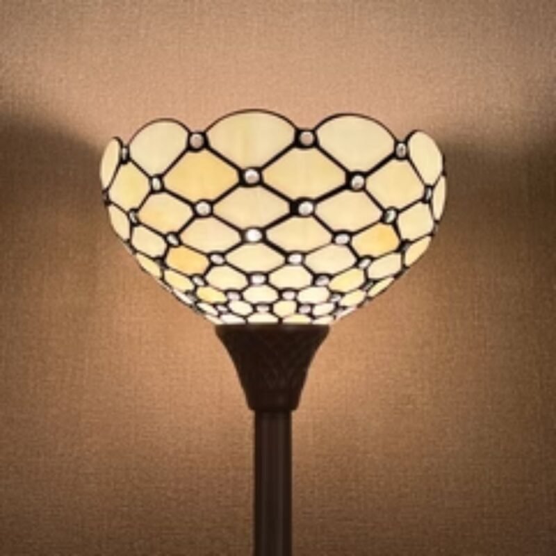 Tiffany Floor Lamp White Beads Style | Torchiere Floor Lamp