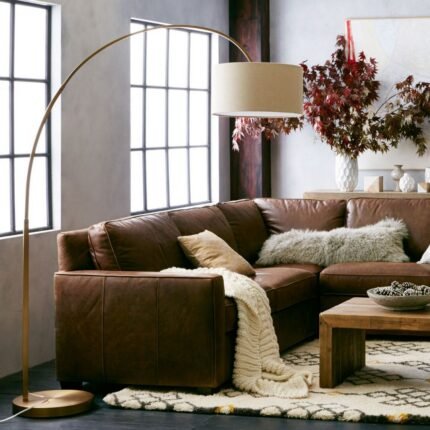 Overarching Linen Shade Floor Lamp Antique Bronze | Arc Lamps