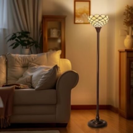 Tiffany Floor Lamp White Beads Style | Torchiere Floor Lamp
