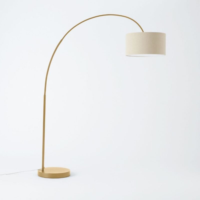 Overarching Linen Shade Floor Lamp Antique Bronze | Arc Lamps