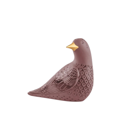 STARLING FIGURINE PURPLE, hand-finished porcelain bird figurine, front view