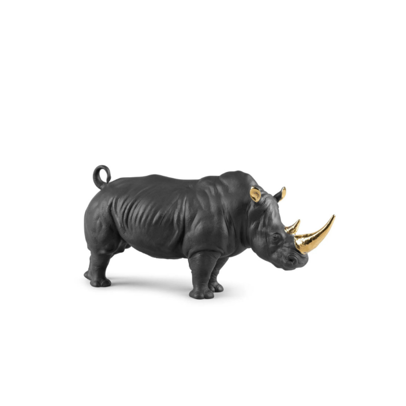 RHINO SCULPTURE BLACK GOLD — Boldblack limited edition art sculpture by Ernest Massuet