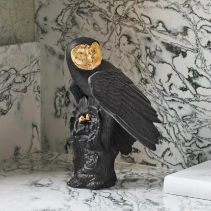OWL SCULPTURE BLACK GOLD in matte black porcelain with gold luster, limited edition of 1000 by Regino Torrijos