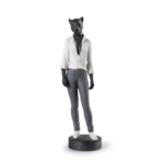 PANTHER WOMAN FIGURINE in white, grey and gold — pre-Columbian inspired, handcrafted in Spain
