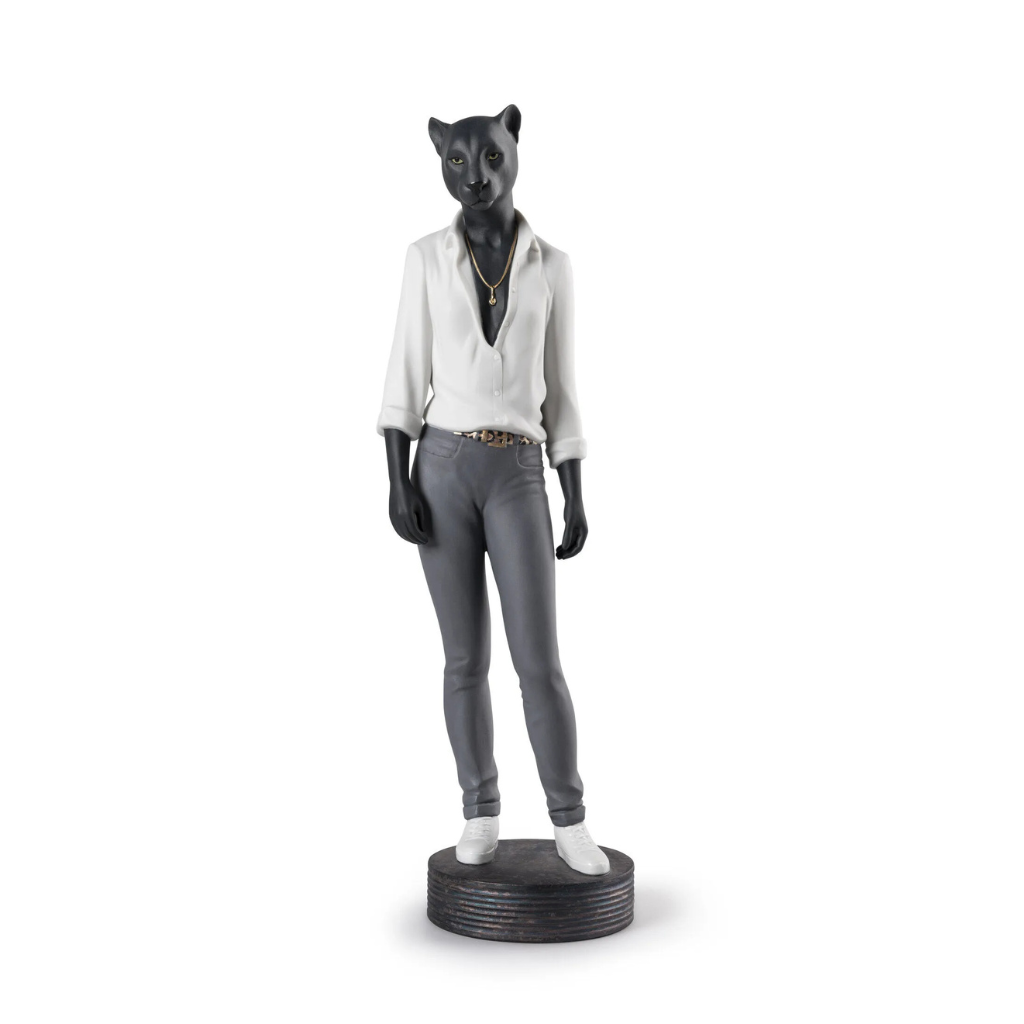 PANTHER WOMAN FIGURINE in white, grey and gold — pre-Columbian inspired, handcrafted in Spain PANTHER WOMAN FIGURINE in white, grey and gold — pre-Columbian inspired, handcrafted in Spain