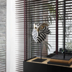 OWL MASK BLACK GOLD — black lines and gold luster on white gloss by José Luis Santes