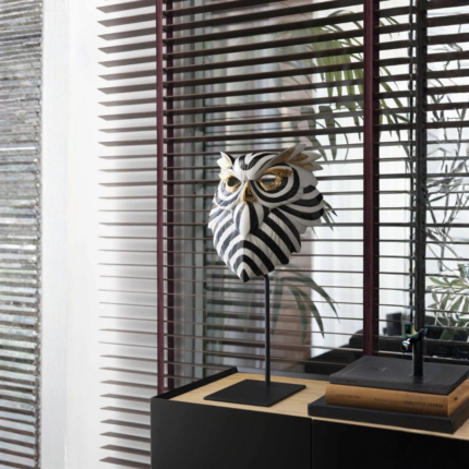 OWL MASK BLACK GOLD — black lines and gold luster on white gloss by José Luis Santes