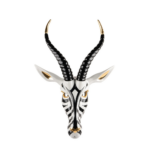 Gold luster and gloss finish detail of ANTELOPE MASK BLACK AND GOLD, porcelain wall mask designed by José Luis Santes
