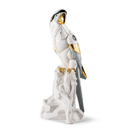 MACAW BIRD CYBORG SCULPTURE in white, grey and gold by Joan Coderch, 2024