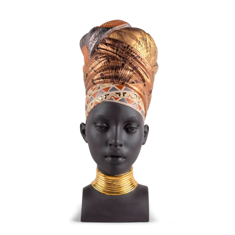 AFRICAN WOMAN BUST BY RAUL RUBIO with hand-etched golden luster headscarf