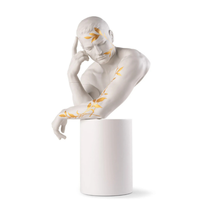 REFLECTIONS OF NATURE HIM SCULPTURE WHITE GOLD leaf decoration by Ernest Massuet, front view