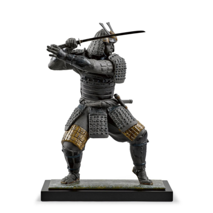 SAMURAI WARRIOR SCULPTURE — 23.6 inch hand-engraved figure with enamel finish