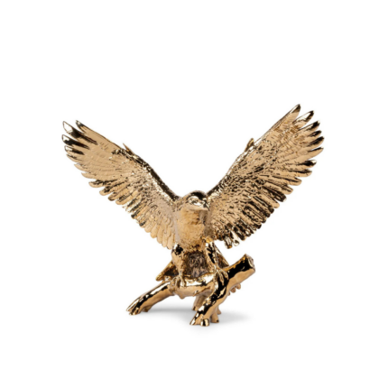 FREEDOM GOLD EAGLE SCULPTURE LIMITED EDITION, perched on branch — by Alfredo Llorens