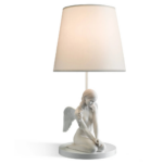 BEAUTIFUL ANGEL TABLE LAMP with structured shade, designed by sculptor Ernest Massuet